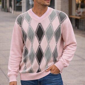 Hemisphere 89 size large men’s Pink and Gray Geometric Sweater 100% cotton